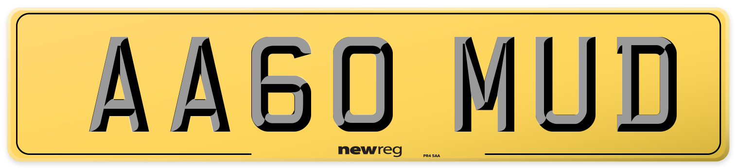 AA60 MUD Rear Number Plate