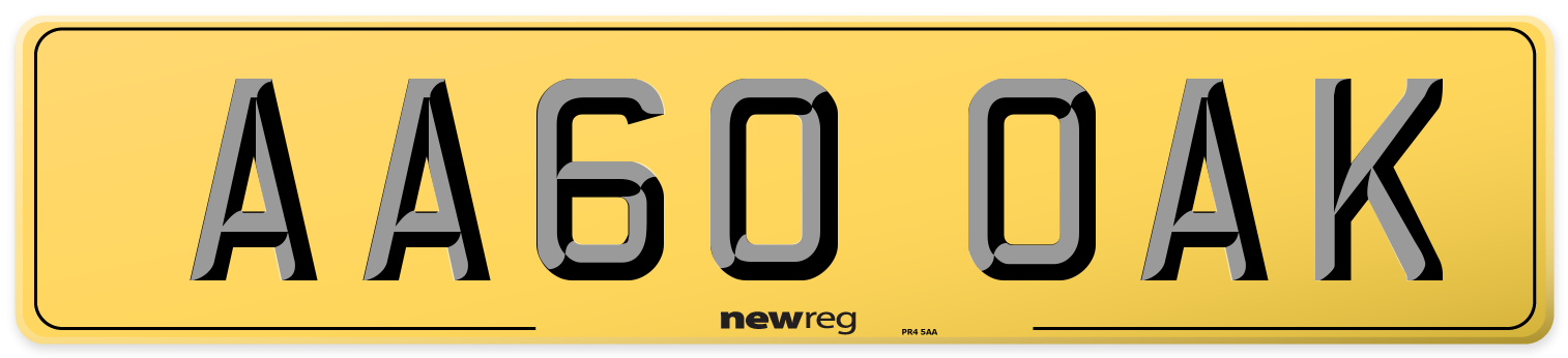 AA60 OAK Rear Number Plate