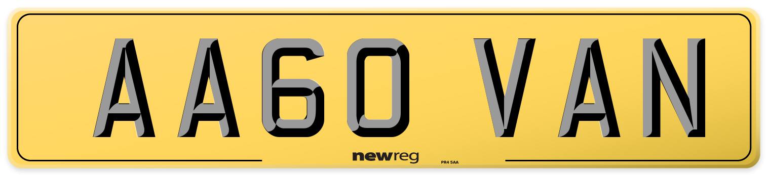 AA60 VAN Rear Number Plate