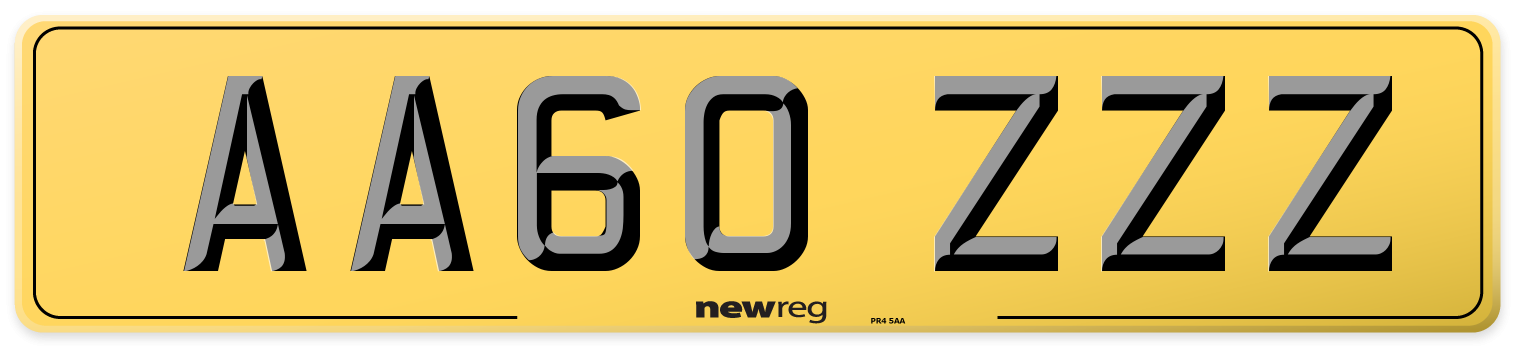 AA60 ZZZ Rear Number Plate