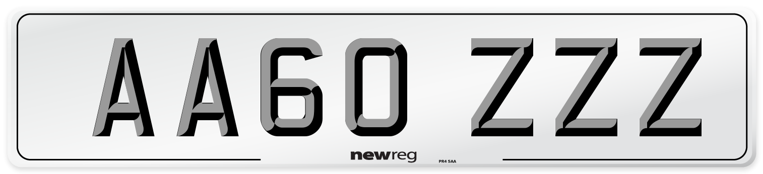 AA60 ZZZ Front Number Plate