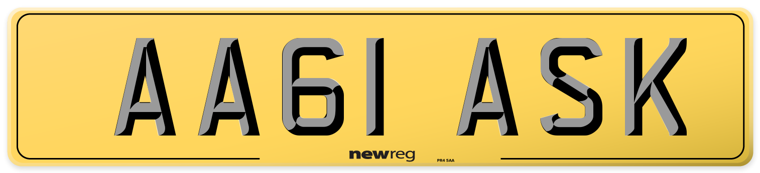 AA61 ASK Rear Number Plate