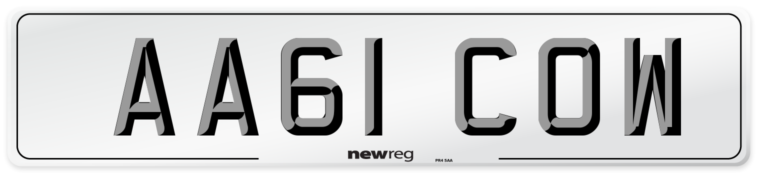 AA61 COW Front Number Plate