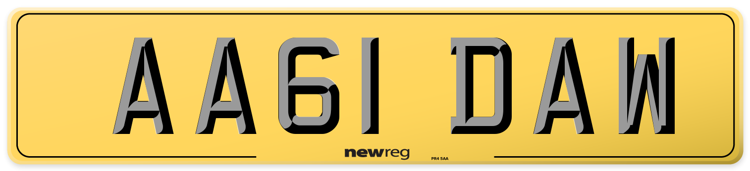 AA61 DAW Rear Number Plate