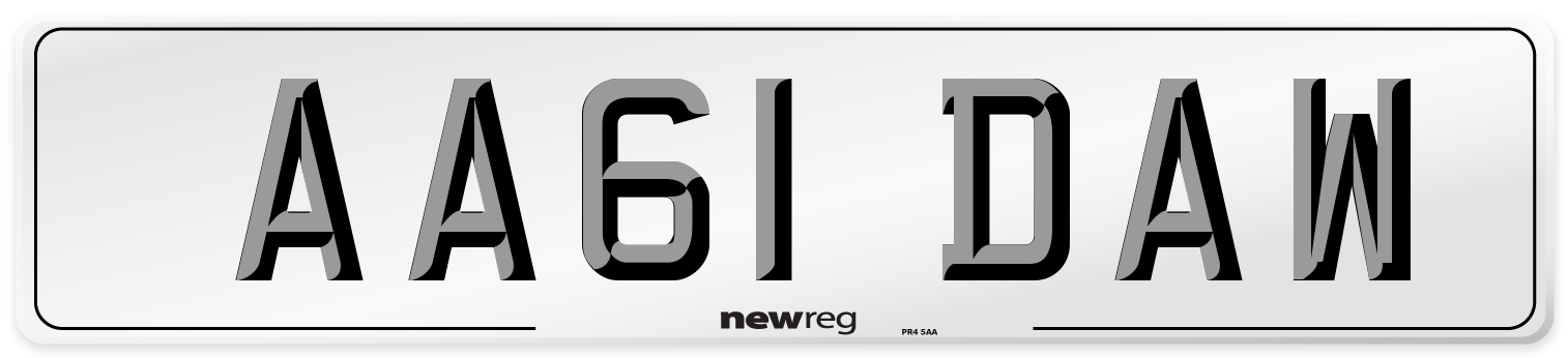 AA61 DAW Front Number Plate