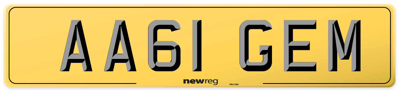 AA61 GEM Rear Number Plate