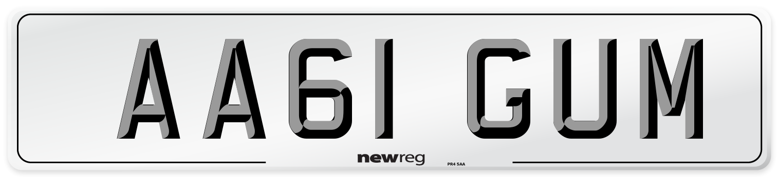 AA61 GUM Front Number Plate