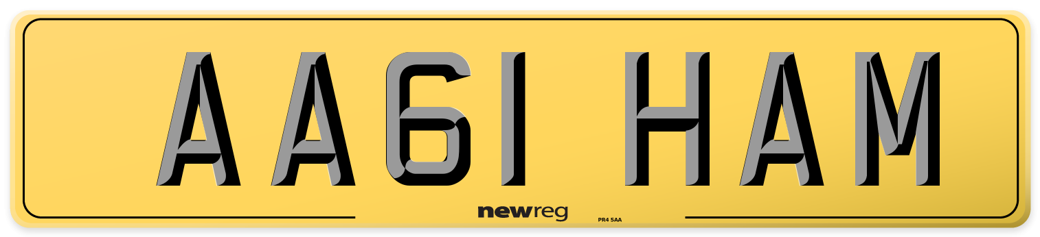 AA61 HAM Rear Number Plate