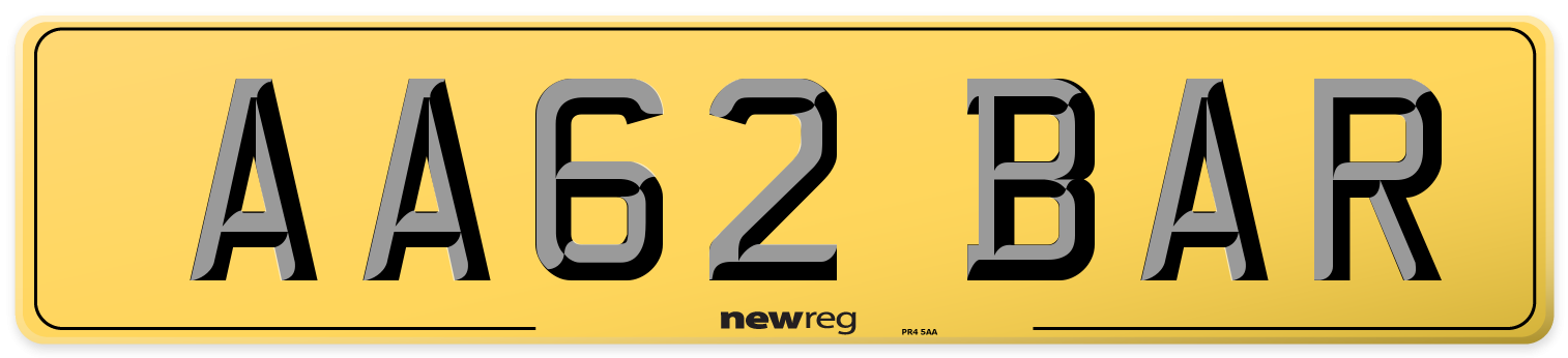 AA62 BAR Rear Number Plate