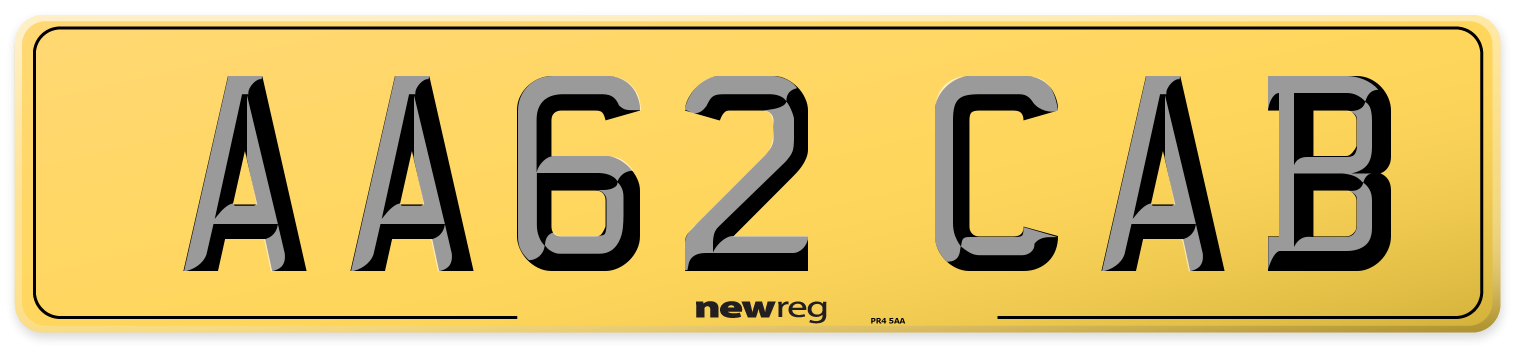 AA62 CAB Rear Number Plate