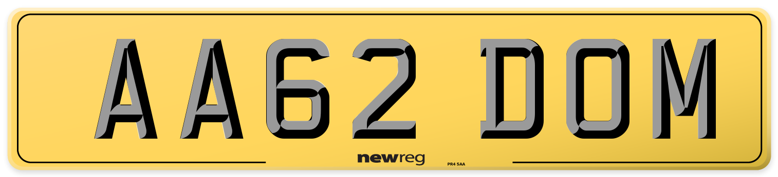AA62 DOM Rear Number Plate