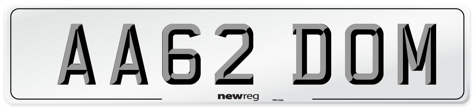 AA62 DOM Front Number Plate