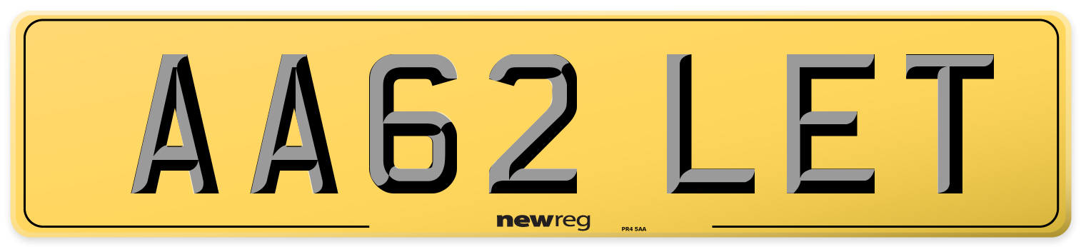 AA62 LET Rear Number Plate