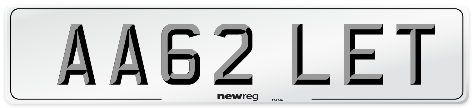 AA62 LET Front Number Plate