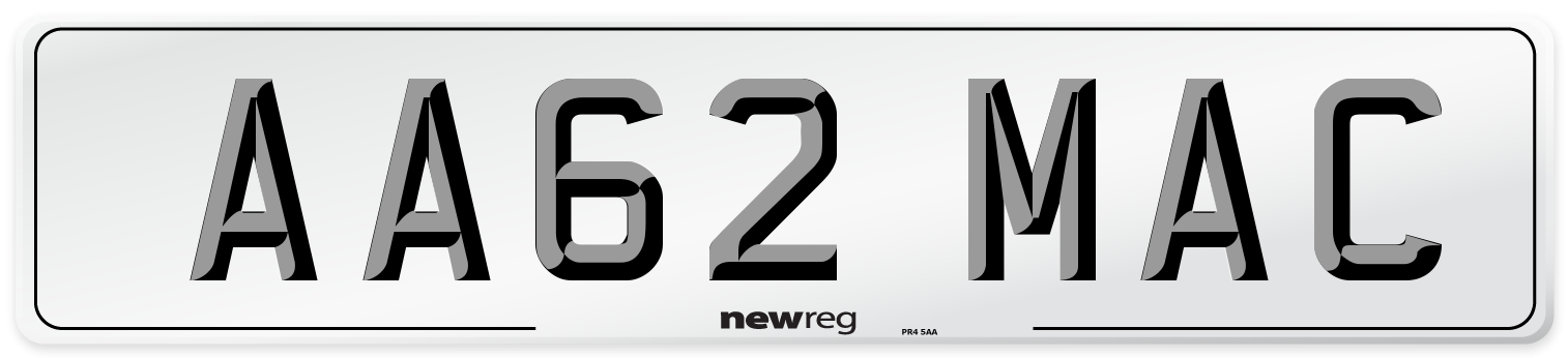 AA62 MAC Front Number Plate