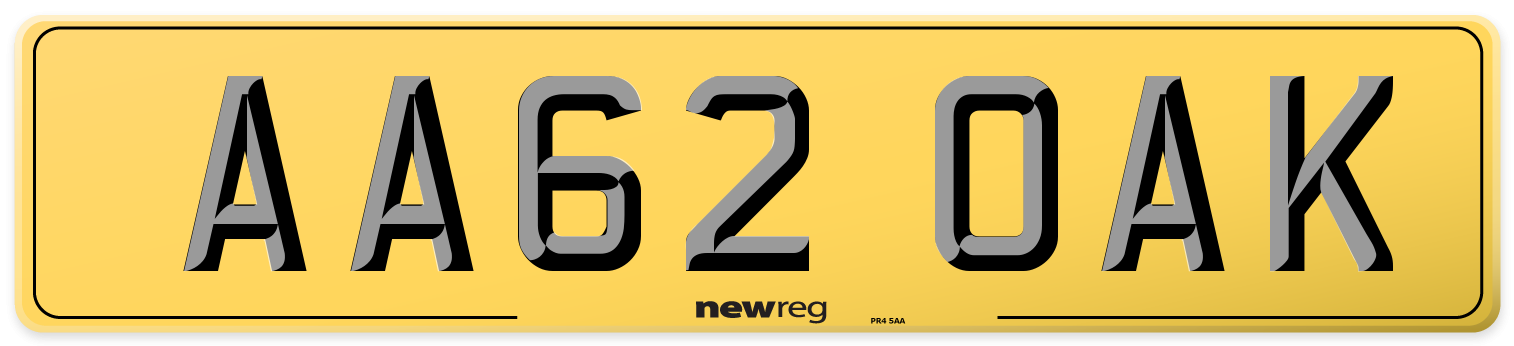 AA62 OAK Rear Number Plate