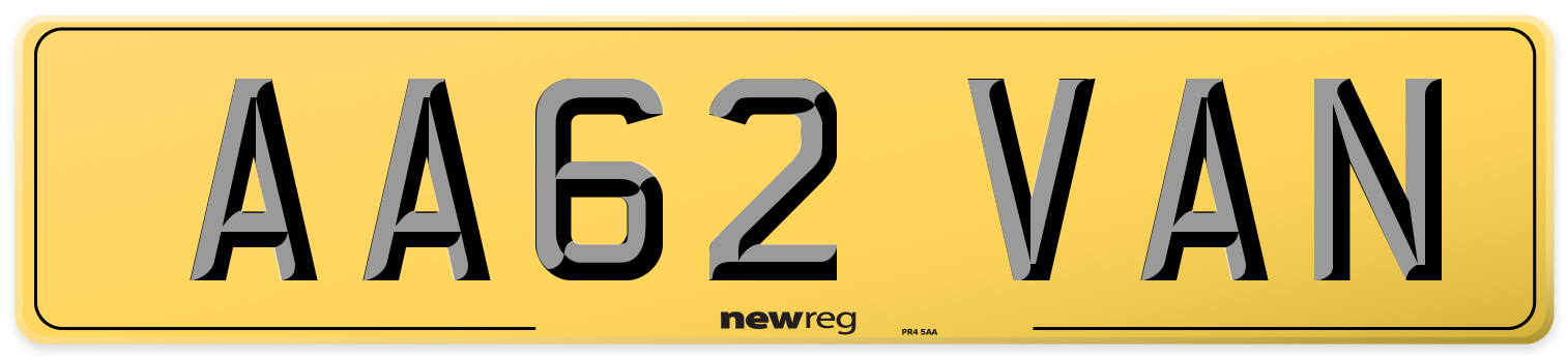 AA62 VAN Rear Number Plate