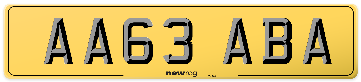 AA63 ABA Rear Number Plate