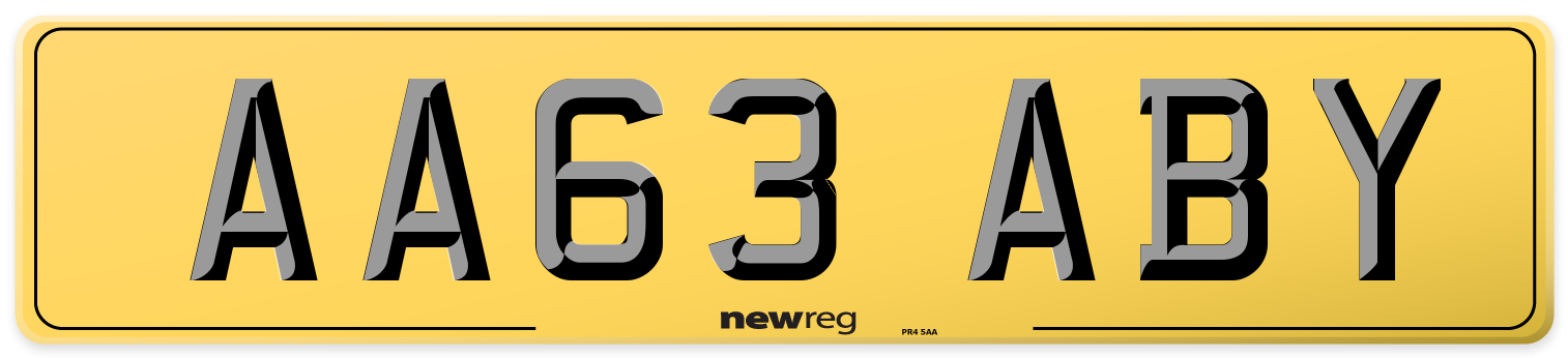AA63 ABY Rear Number Plate