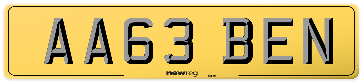 AA63 BEN Rear Number Plate
