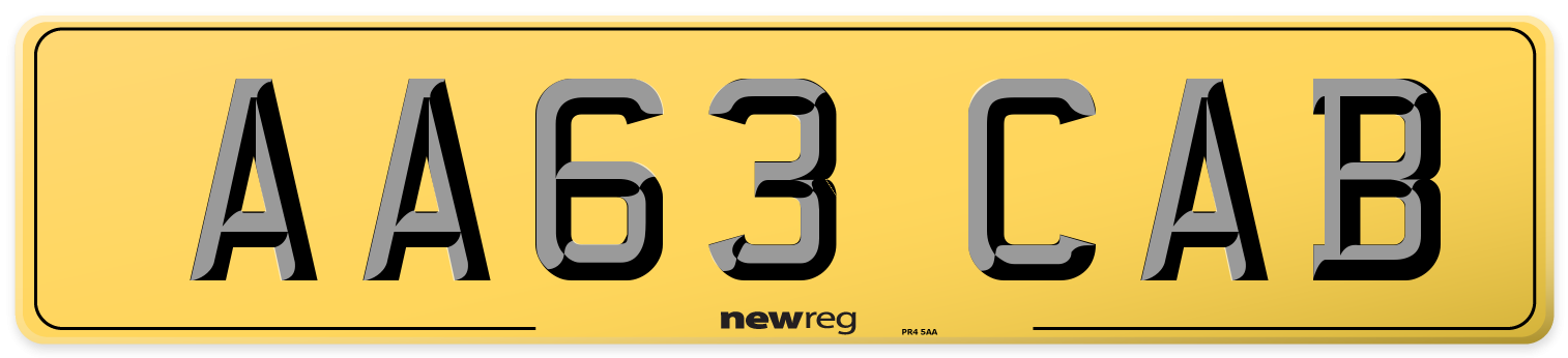 AA63 CAB Rear Number Plate