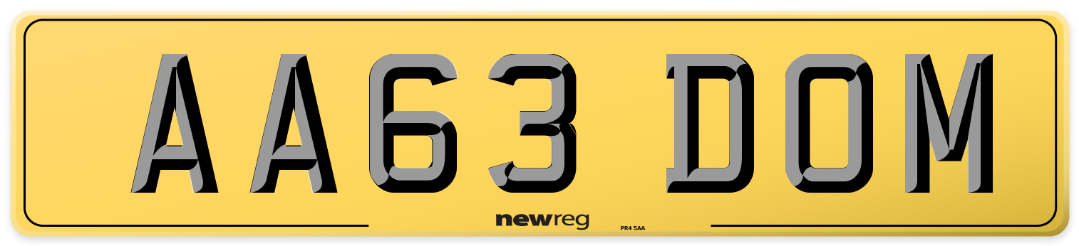 AA63 DOM Rear Number Plate