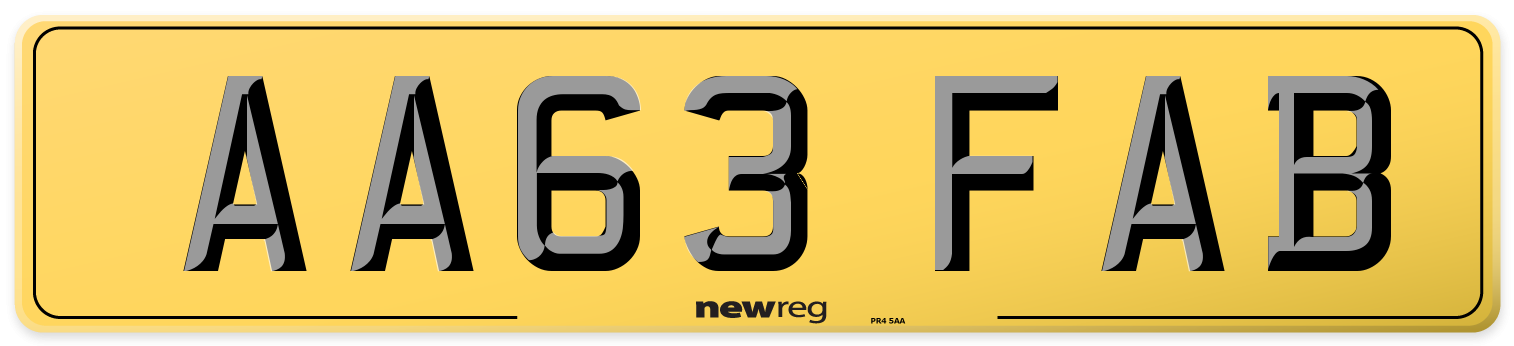 AA63 FAB Rear Number Plate