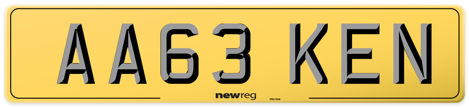 AA63 KEN Rear Number Plate