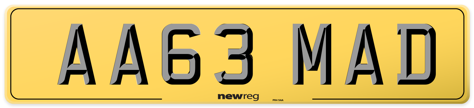 AA63 MAD Rear Number Plate