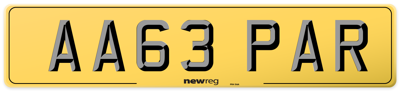 AA63 PAR Rear Number Plate