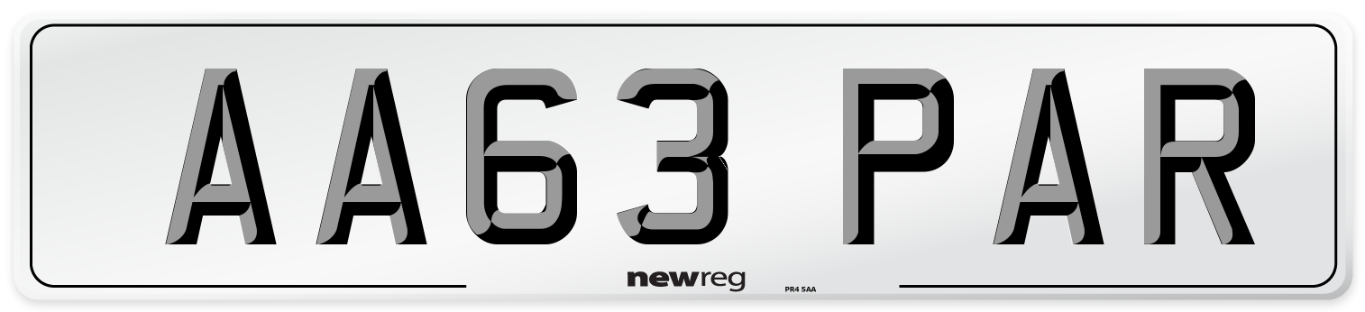 AA63 PAR Front Number Plate