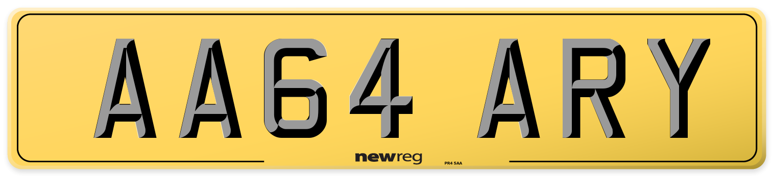 AA64 ARY Rear Number Plate