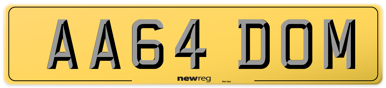 AA64 DOM Rear Number Plate