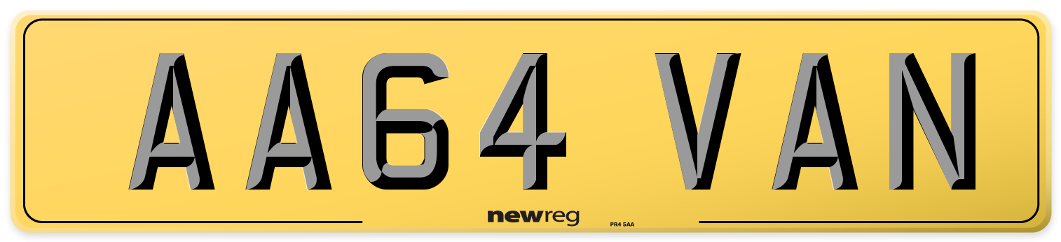 AA64 VAN Rear Number Plate