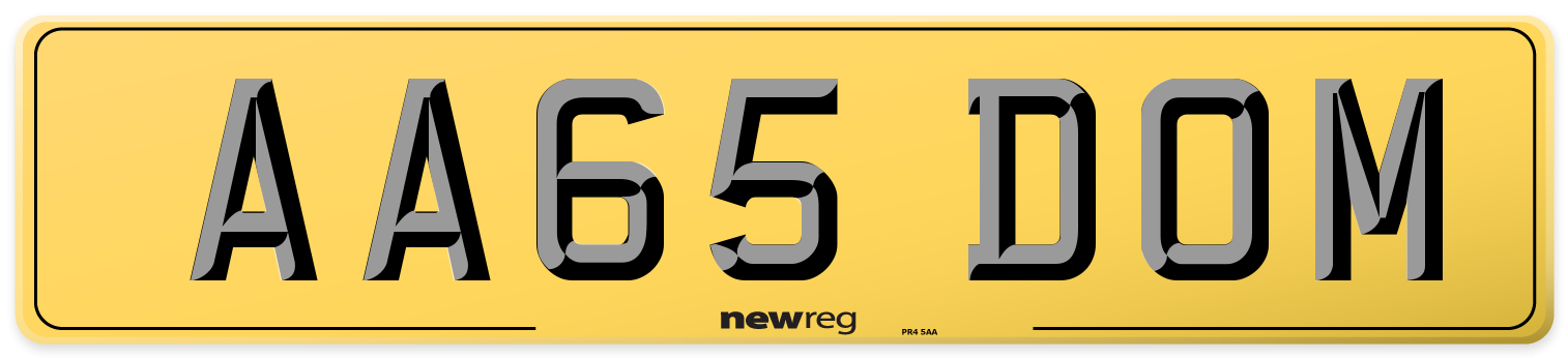 AA65 DOM Rear Number Plate