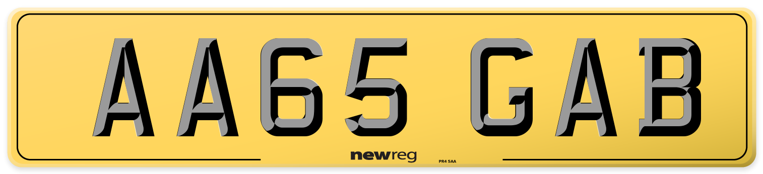 AA65 GAB Rear Number Plate