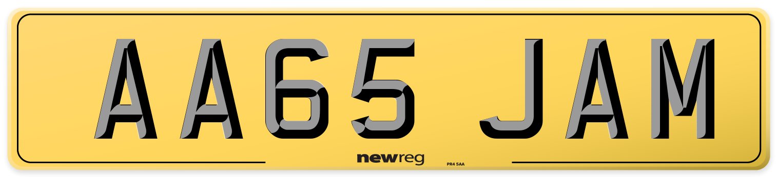 AA65 JAM Rear Number Plate