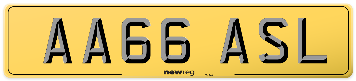 AA66 ASL Rear Number Plate