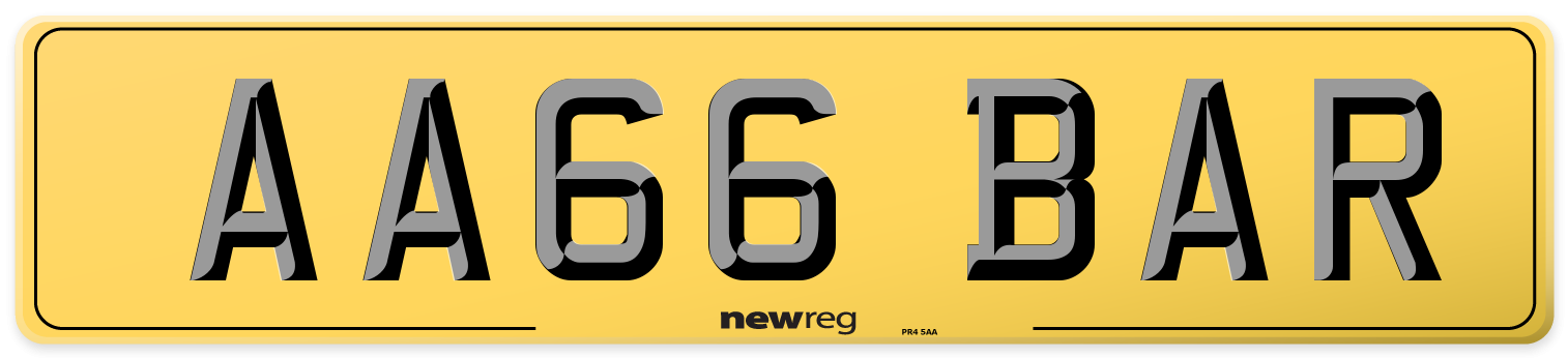 AA66 BAR Rear Number Plate