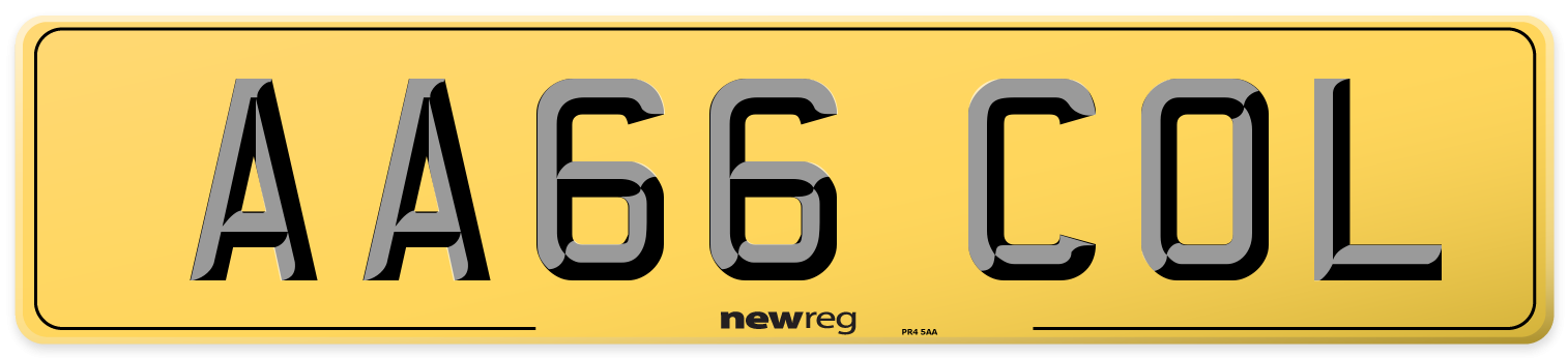 AA66 COL Rear Number Plate