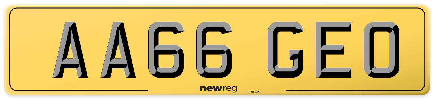 AA66 GEO Rear Number Plate