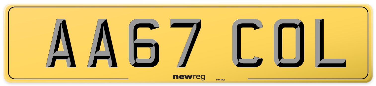 AA67 COL Rear Number Plate