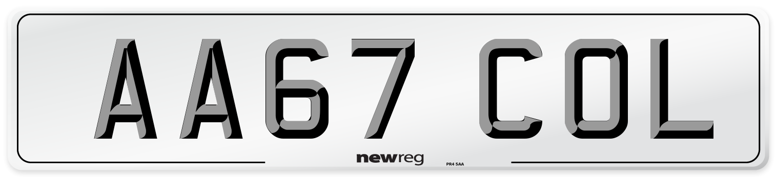 AA67 COL Front Number Plate