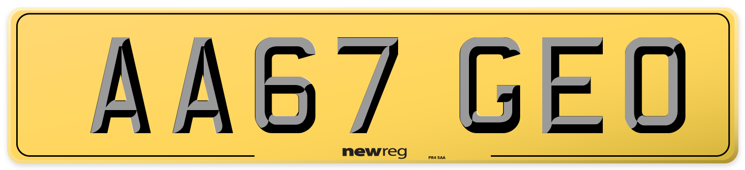 AA67 GEO Rear Number Plate