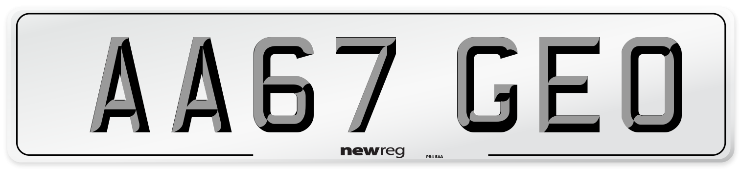 AA67 GEO Front Number Plate