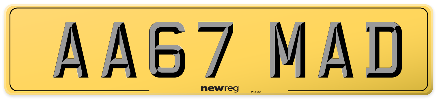 AA67 MAD Rear Number Plate