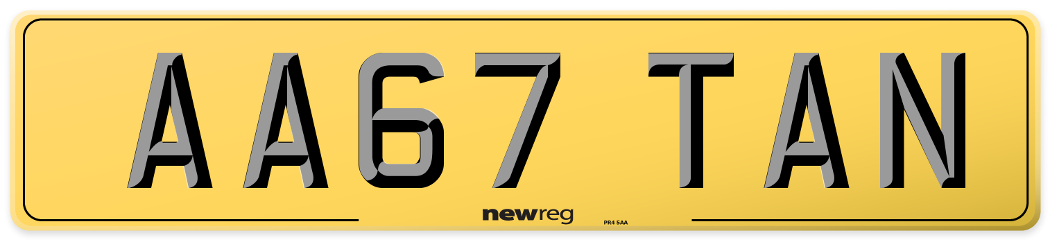 AA67 TAN Rear Number Plate