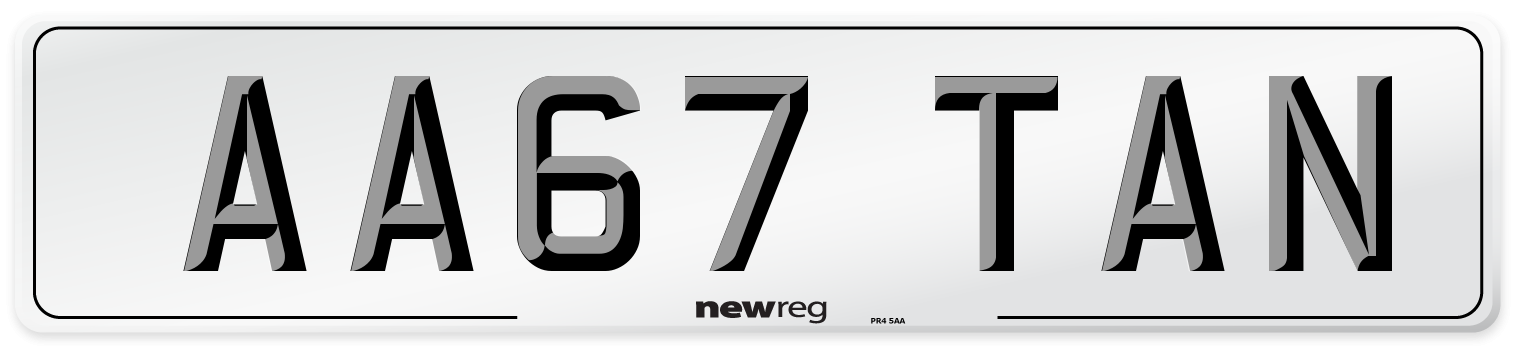 AA67 TAN Front Number Plate
