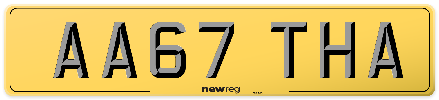AA67 THA Rear Number Plate
