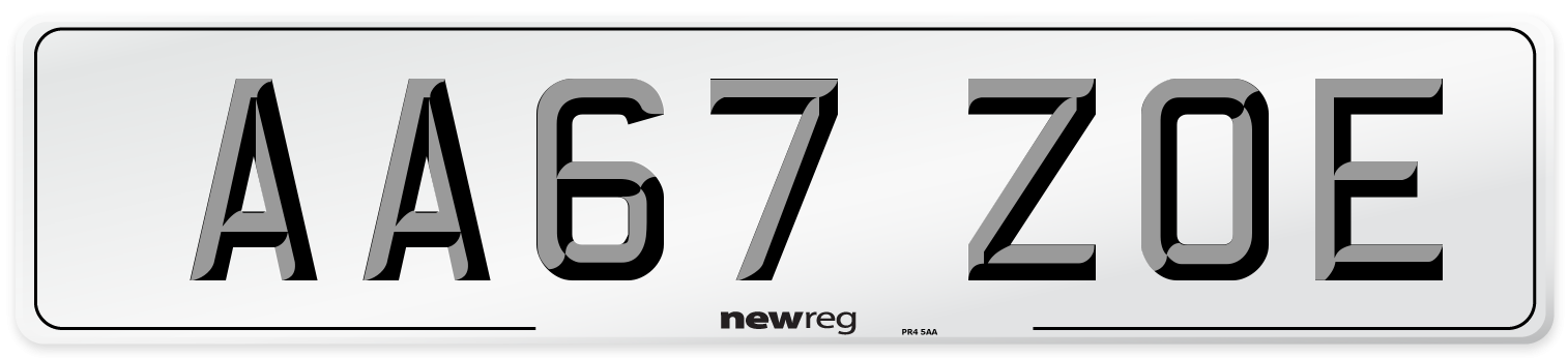 AA67 ZOE Front Number Plate